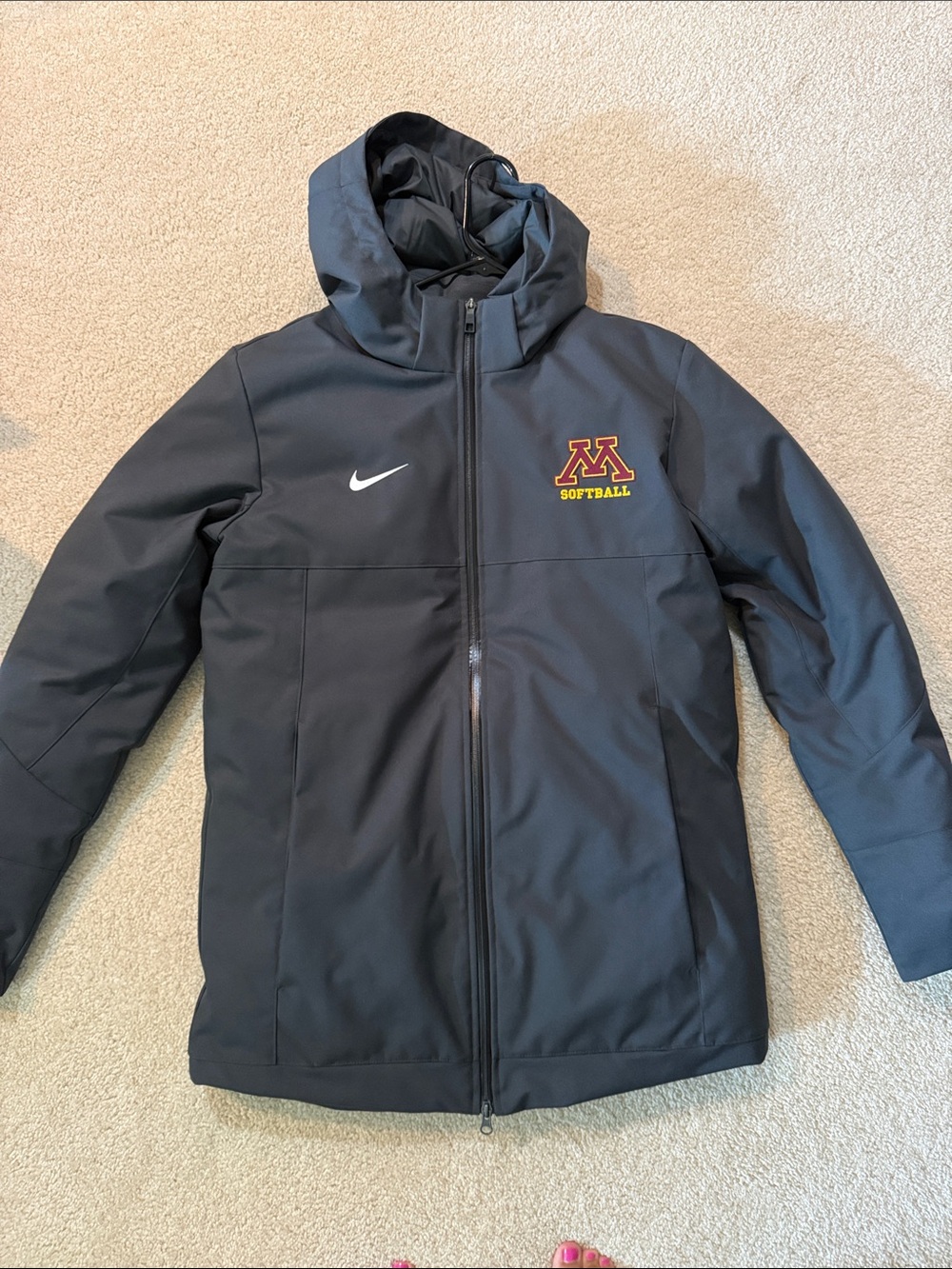 Nike Black Hooded Winter Jacket with Minnesota M Softball Patch